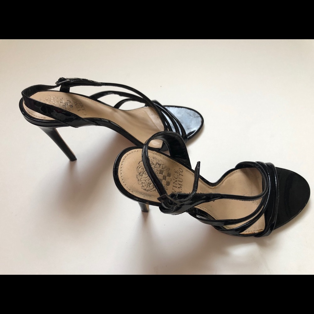 Vince Camuto Black Strappy Patent Leather Sandals